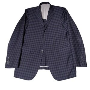 Hickey Freeman Milburn 42 Long Blue Gingham Wool Lycra Sport Coat Blazer